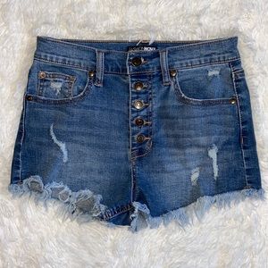 Fashion Nova Distressed Button Fly Blue Jean Shorts Size 5/27